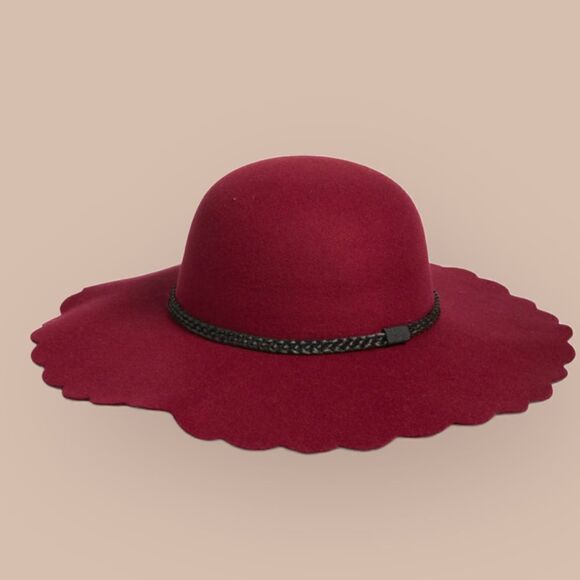 NWT Bundle of 2 Nordstrom BP. Women's Scallop Wide Brim Felt Hat Wine - One Size - Picture 5 of 13